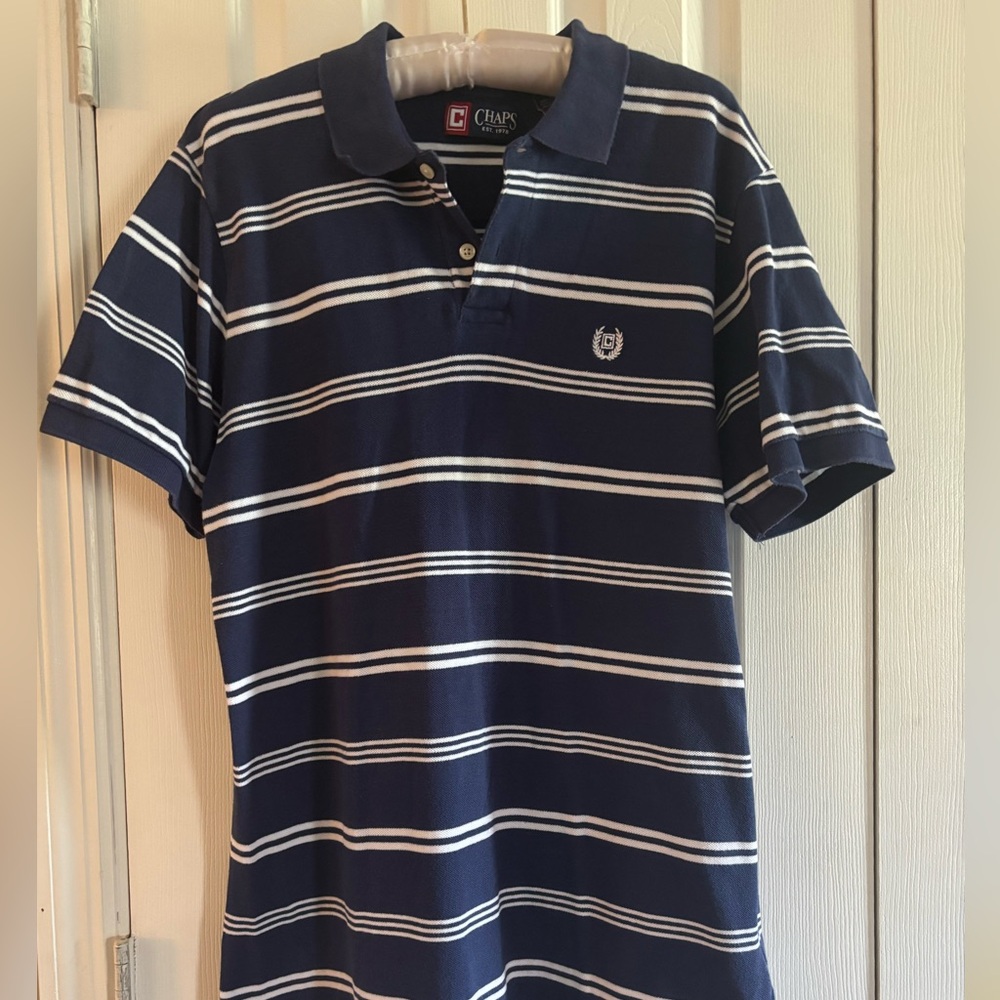 Chaps Navy and White Striped Polo Shirt